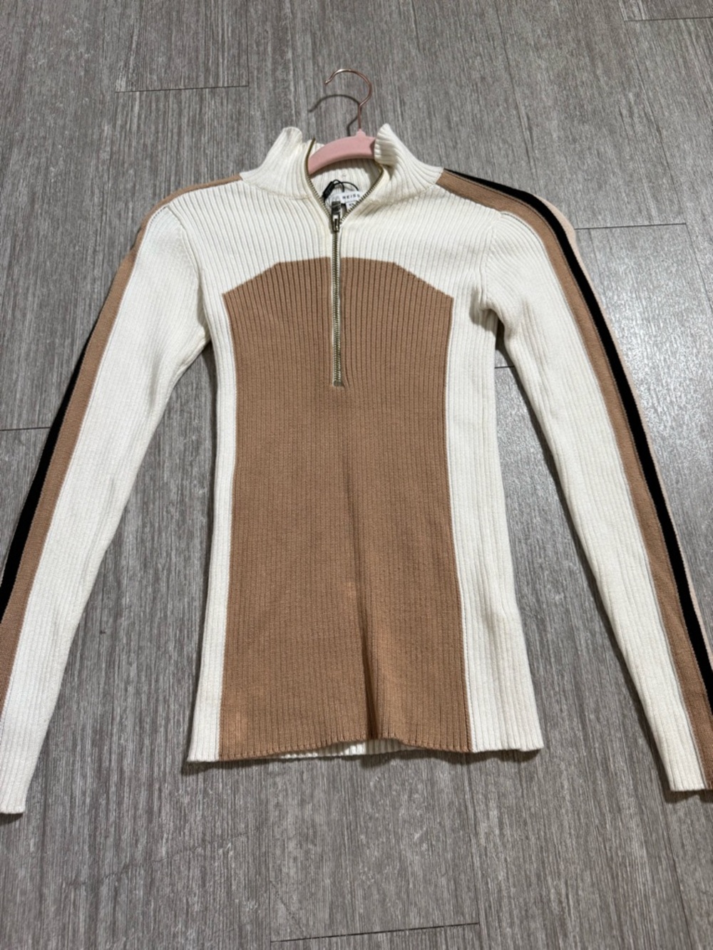 REISS Ribbed Knit Half Zip Sweater Neutral‎ Colorblock Minimalist Luxe XS